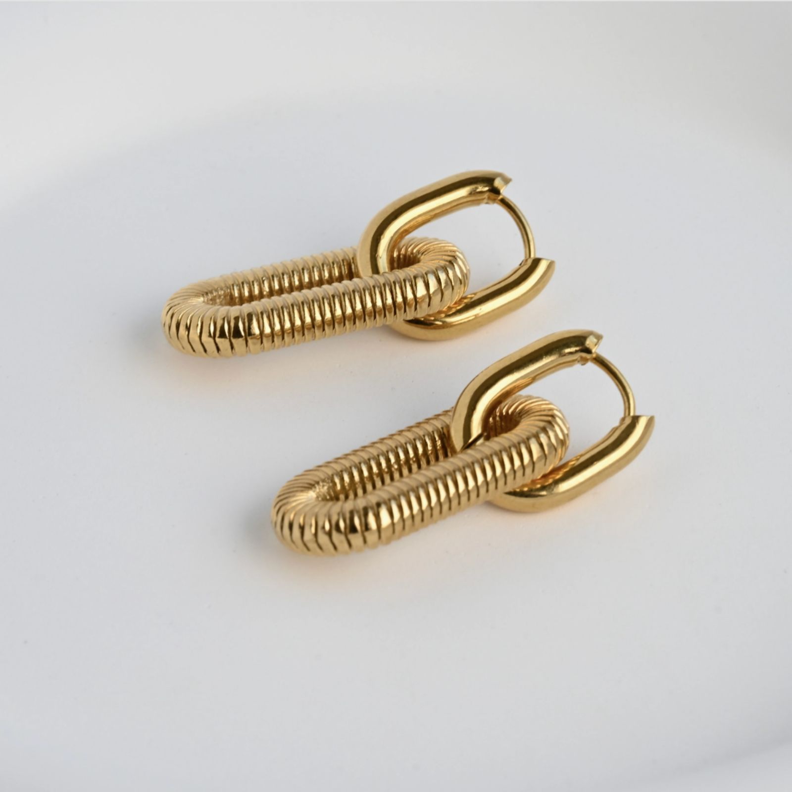 18k Gold Double Hoops - Waterproof Double Link Hoop Earrings