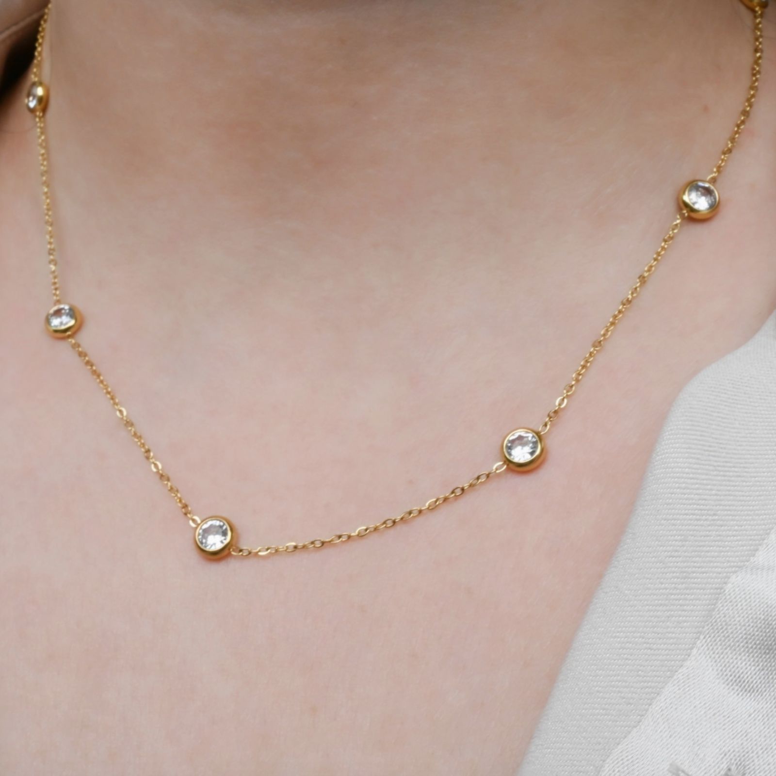 Blueyejewelry Bezel Station Necklace - Diamond Satellite Necklace