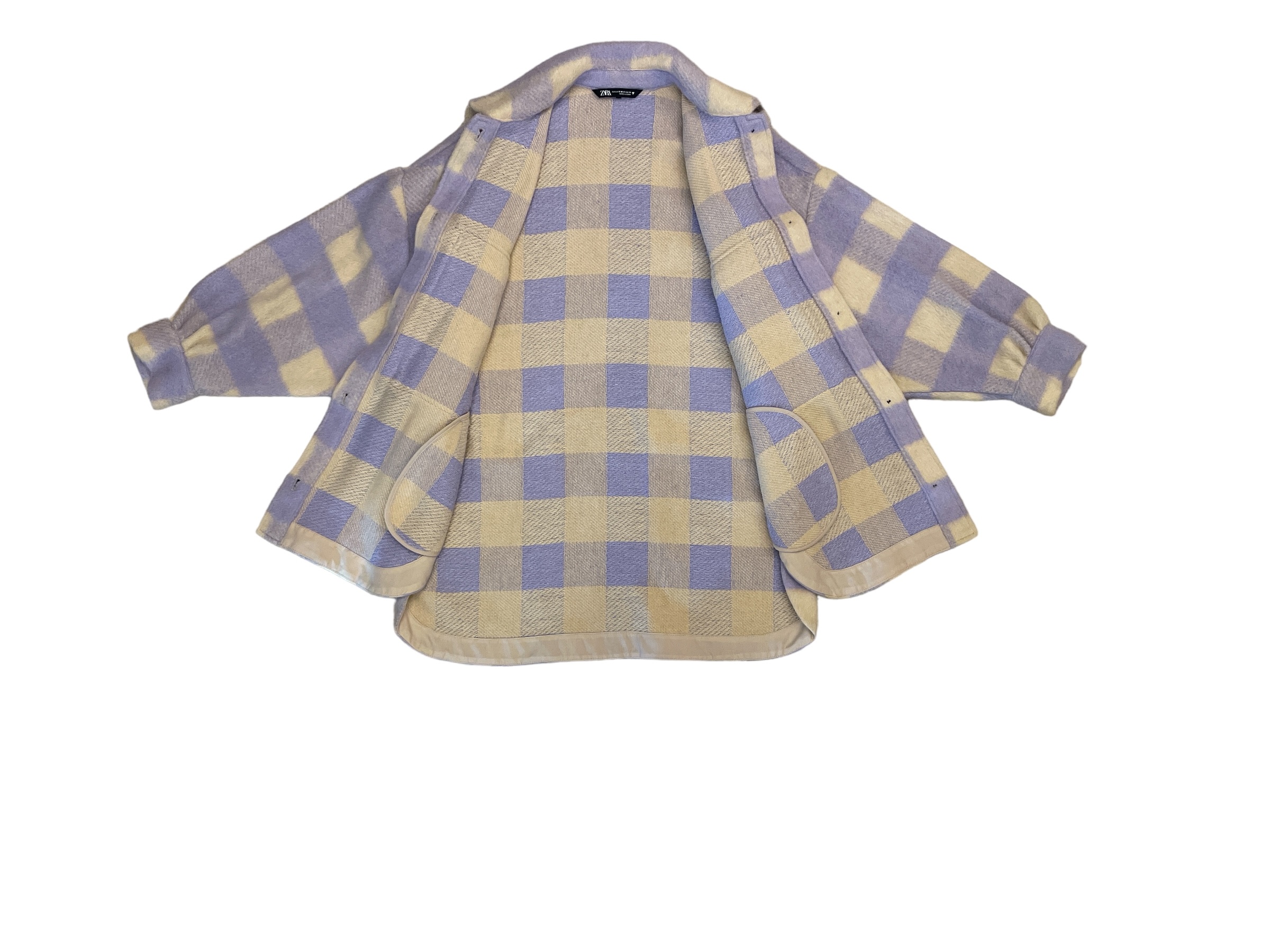 Zara_Checked_Shirt_Jacket_Beige_Lilac_Open
