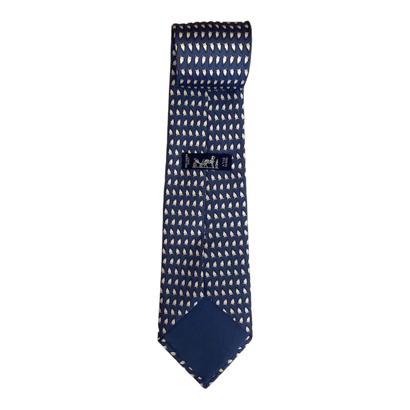 HERMES_Paris_Silk_Blue_Penguin_Pattern_Neck_Tie_Mens_Back