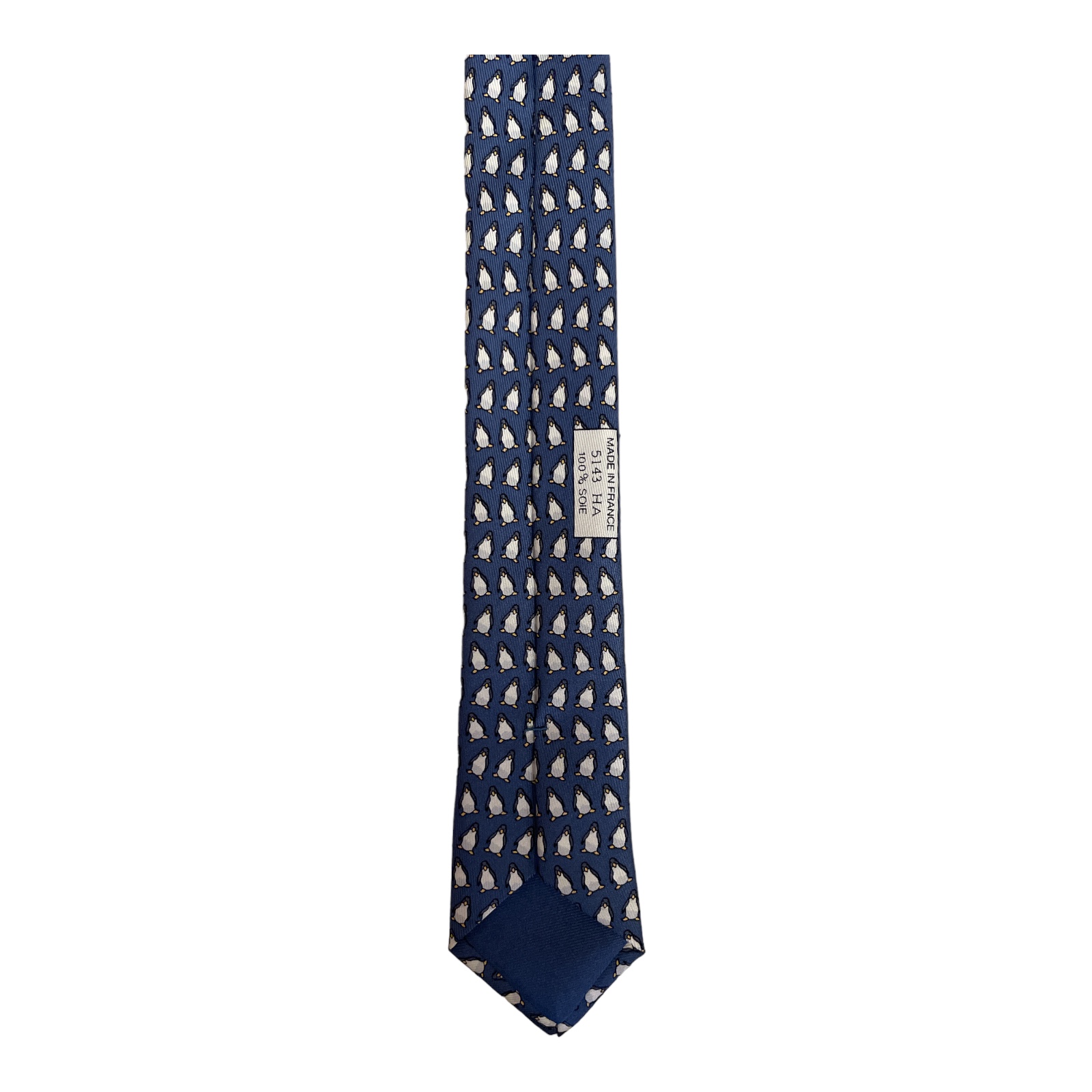 HERMES_Paris_Silk_Blue_Penguin_Pattern_Neck_Tie_Mens_Back_2