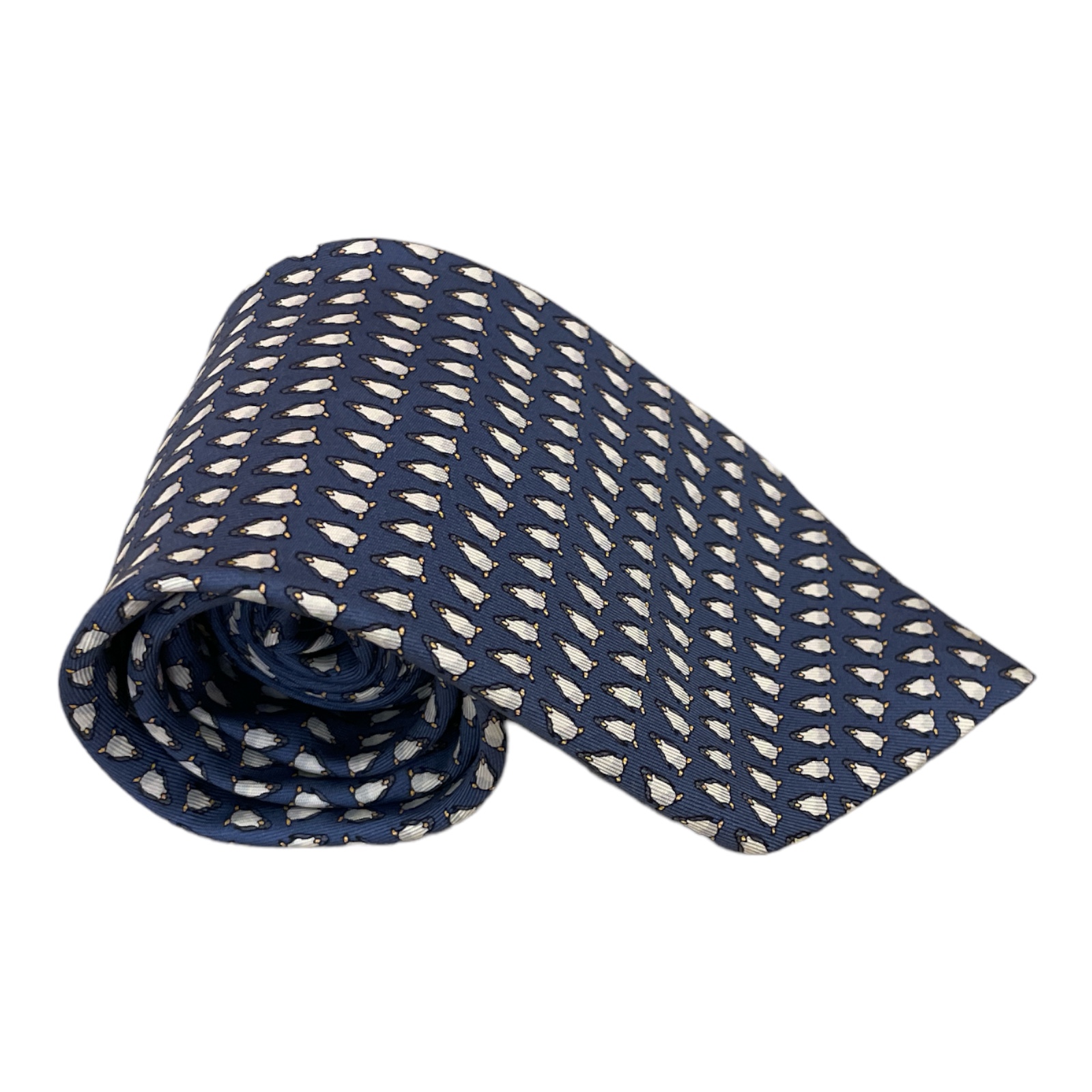 HERMES_Paris_Silk_Blue_Penguin_Pattern_Neck_Tie_Mens_Front_2