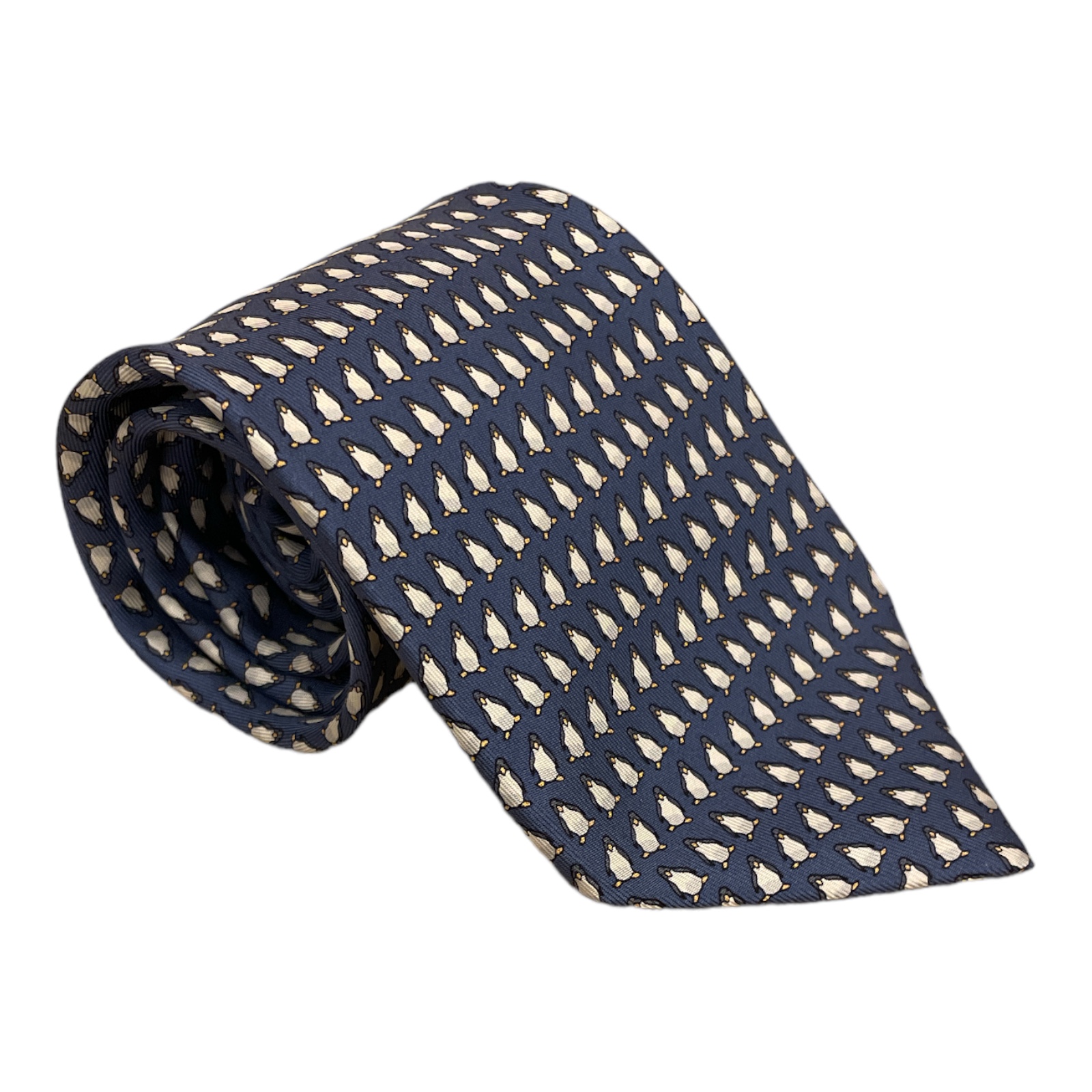 HERMES_Paris_Silk_Blue_Penguin_Pattern_Neck_Tie_Mens_Front